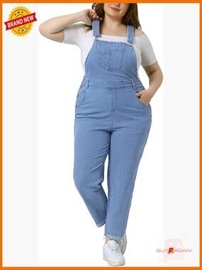 Women's Plus Size Denim Bib Overalls Casual Stretch Adjustable Jumpsuit